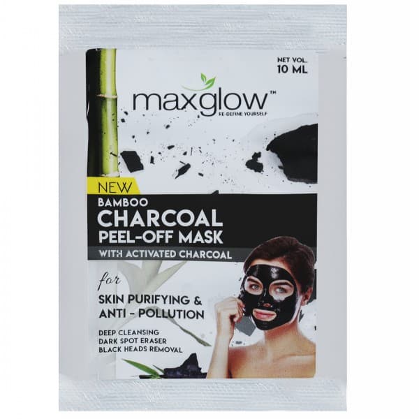 Maxglow Bamboo Charcoal Peel Off Mask with Activated Charcoal for Skin Purifying & Anti Pollution 10 ml