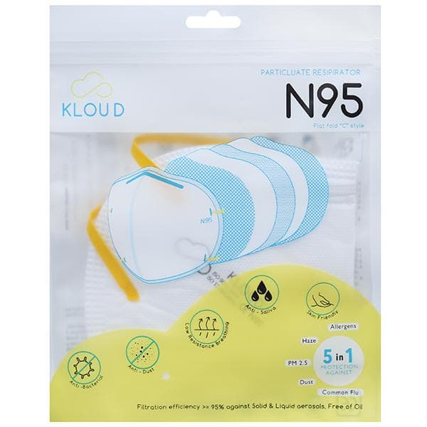 Kloud N95 Particulate Resipirator Face Mask With Valve Flat Fold C Style