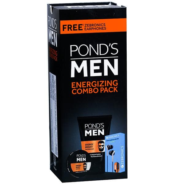 Ponds Men Energizing Combo Pack Energy Bright Face Wash & Brust Face Gel (Free Zebronics Earphones) (100 g + 55 g)