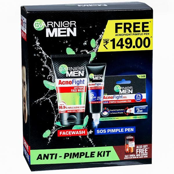 Garnier Men Acno Fight Anti-Pimple Face Wash (Free Pimple Clearing Gel 10 ml & Loreal Beard Oil 3ml) 100 g