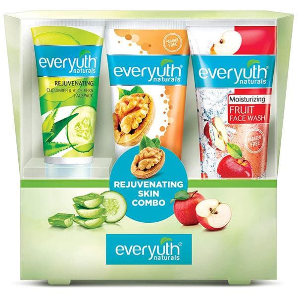 Everyuth Naturals Rejuvenating SkinCombo(WalnutScrub, FruitFaceWash, Cucumber & Aloe Vera Face Pack) (100 g + 100 g + 50 g)