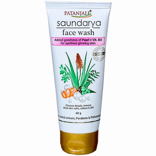 Patanjali Saundarya Face Wash Pearl + Vit.B3 Aloevera, Neem, Tulsi & Orange Peel 60 g