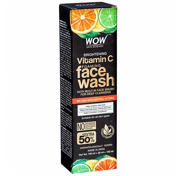 Wow Skin Science Brightening Vitamin C Foaming Face Wash with Built in Face Brush (Extra 50%) 100 ml