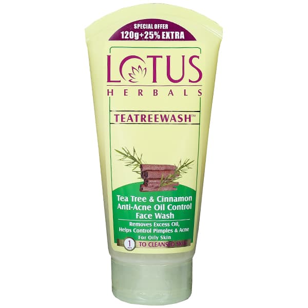 Lotus Herbals Teatreewash Tea Tree & Cinnamon Anti-Acne Oil Control Face Wash (Free 25% Extra) 120 g