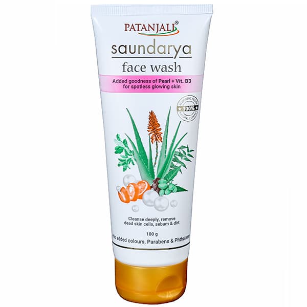 Patanjali Saundarya Face Wash Pearl + Vit.B3 Aloevera, Neem, Tulsi & Orange Peel 100 g