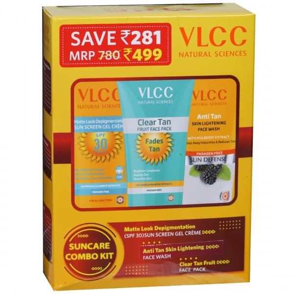 Vlcc Suncare Kit (Matte Look Sunscreen Gel Cream, Anti Tan Face Wash & Clear Tan Fruit Face Pack) (100 g + 150 g + 85 g)