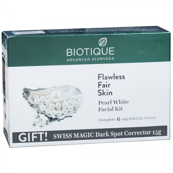 Biotique Flawless Fair Skin Pearl White Facial Kit (Free Swiss Magic Dark Spot Corrector 15 g) 5 x 10 g