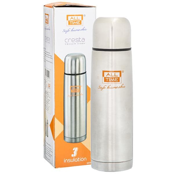 All Time Cresta SS Bullet Flask With Pouch & Regular Cap Silver 500 ml
