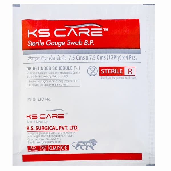 Gauze Swab (K.S Care) 12 Ply (7.5 cm x 7.5 cm) Pack Of 4