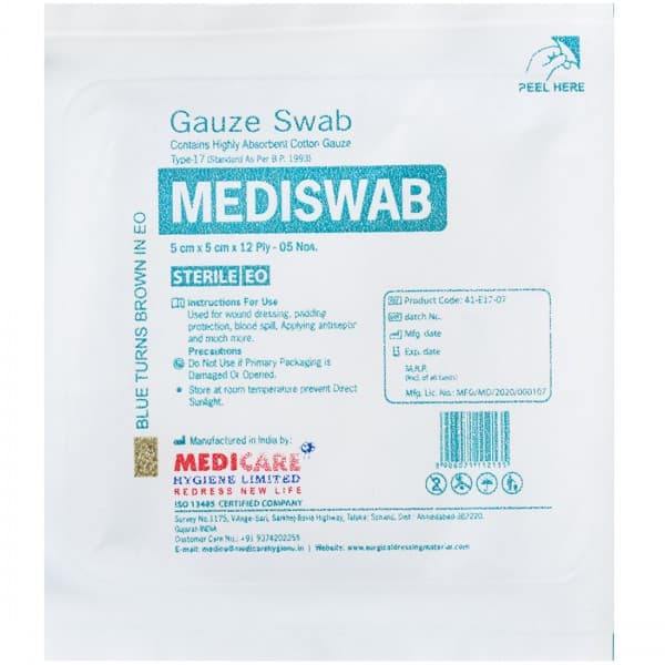 Mediswab Gauze Swab (12 Ply) 5 cm x 5 cm Pack Of 5