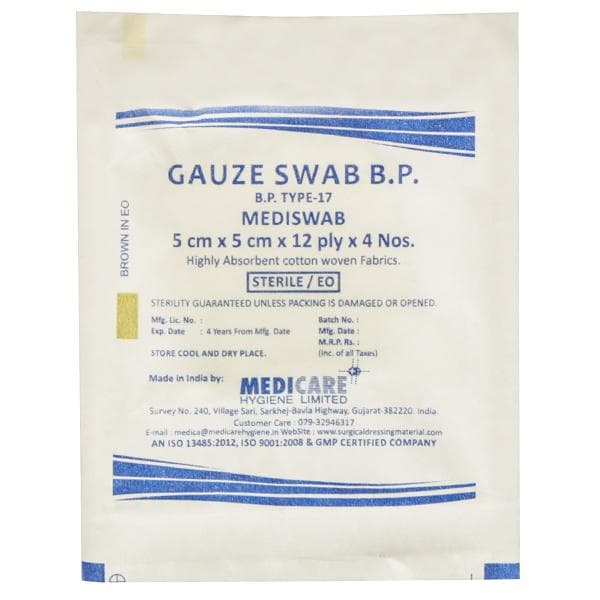 Mediswab Gauze Swab (12 Ply) 5 cm x 5 cm Pack Of 4