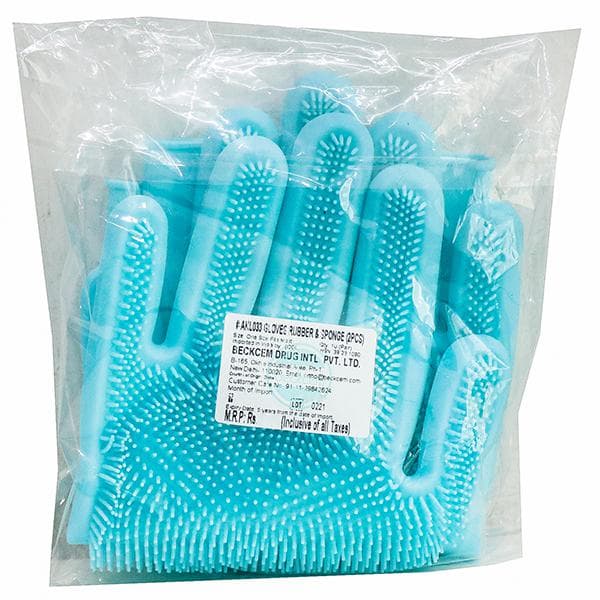 Gloves Rubber & Sponge (Sky Blue Colour) AKL033 One Size Fits Most (2 Pieces)