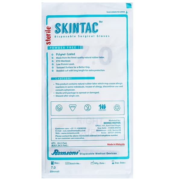 Skintac Disposable Surgical Gloves (Romsons) 1 Pair 7.0