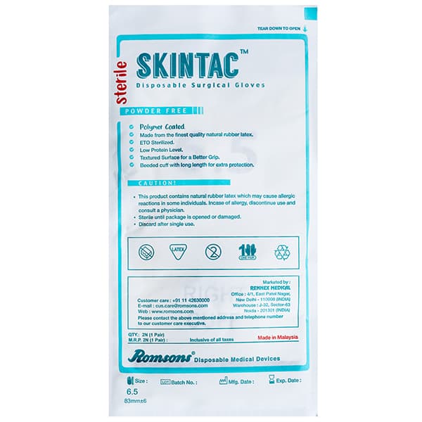 Skintac Disposable Surgical Gloves (Romsons) 1 Pair 6.5