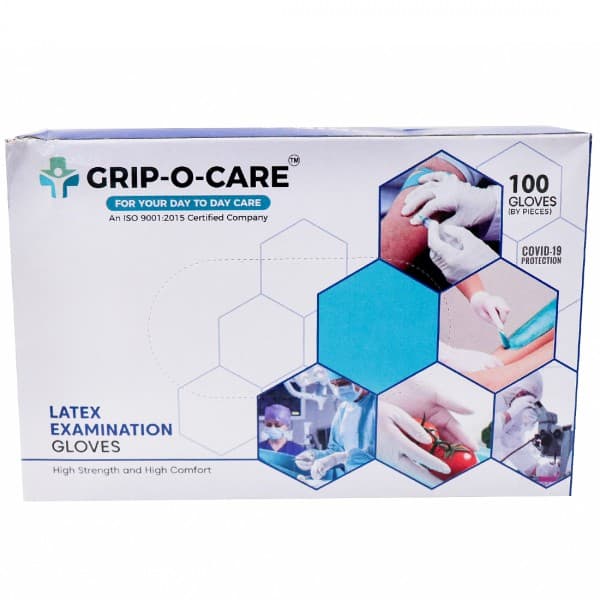 Latex Examination Gloves (Grip O Care) Large Size Pack of 100
