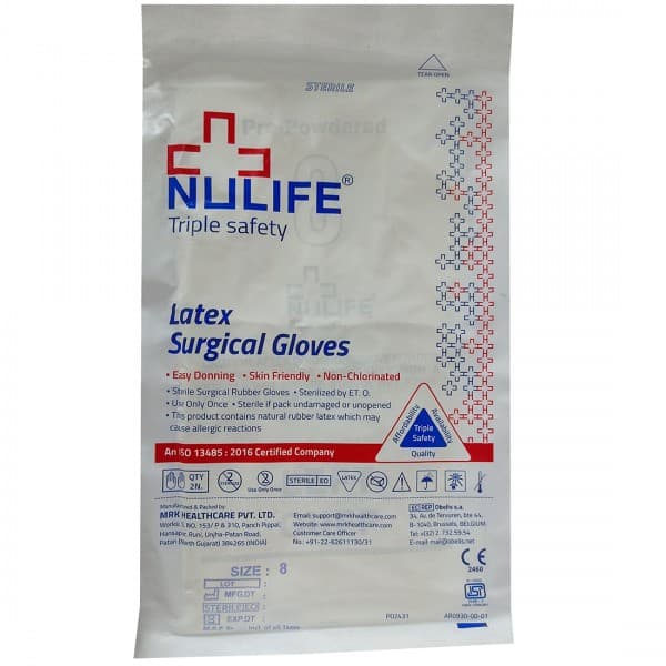 Nulife Triple Safety Latex Surgical Gloves (8 No Size) Pack Of 2