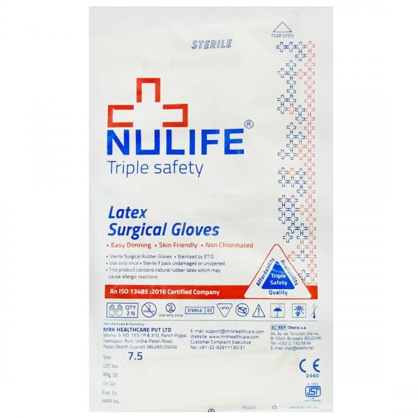 Nulife Triple Safety Latex Surgical Gloves (7.5 No Size) Pack Of 2