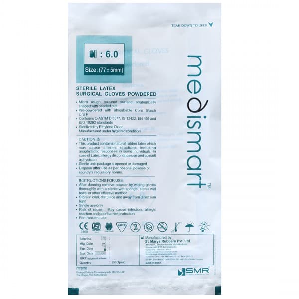 Medismart Sterile Latex Surgical Gloves Powdered 6.0 No Pack Of 2
