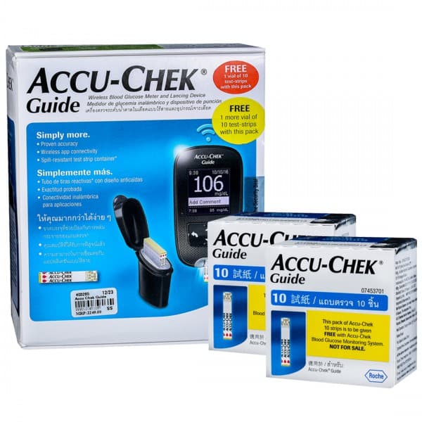 Accu Chek Guide Blood Glucose Monitoring System(Free 2 Vial Of Accu Chek GuideTest Strip Pack of 10) 80 x 47 x 20 mm