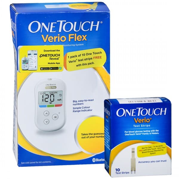 OneTouch Verio Flex Blood Glucose Monitoring System (Free 1 Vial Of 10 Strips)