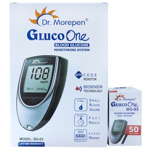 Gluco One BG 03 (Dr.Morepen) Blood Glucose Monitoring System With 50 Strips 1.5 x 5.4 x 8.6 cm