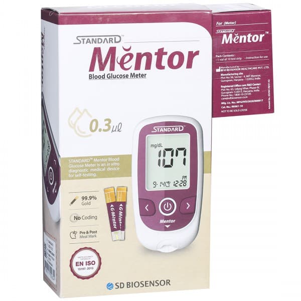 Standard Mentor Blood Glucose Meter (Free 1 Vial of 10 Test Strip)