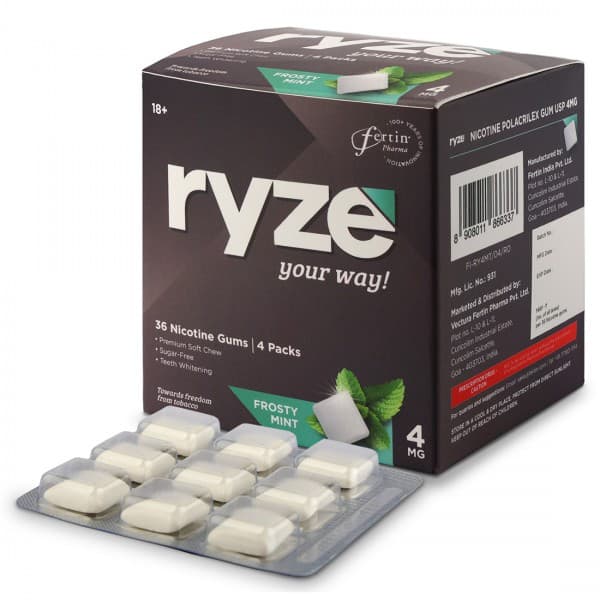 Ryze 4 mg Frosty Mint Sugar Free Pack Of 4 x 9 Gums