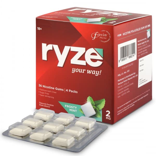 Ryze 2 mg Frosty Mint Sugar Free Pack Of 4 x 9 Gums