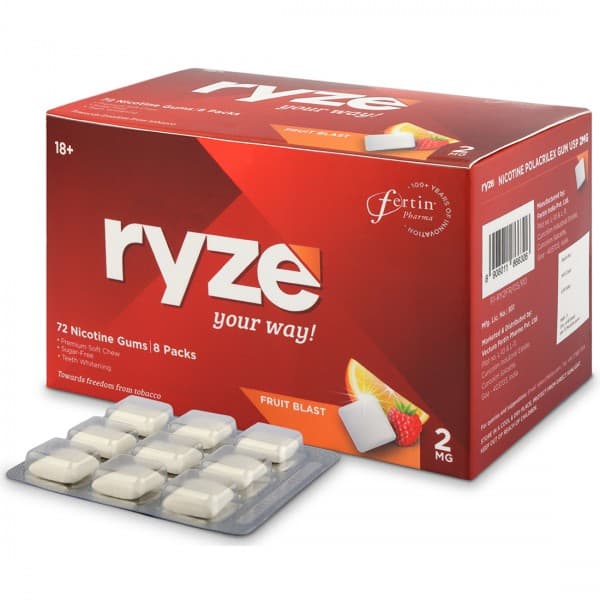 Ryze 2 mg Fruit Blast Sugar Free Pack Of 8 x 9 Gums