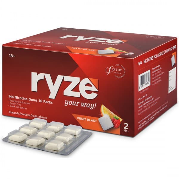 Ryze 2 mg Fruit Blast Sugar Free Pack Of 16 x 9 Gums