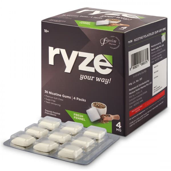 Ryze 4 mg Fresh Fennel Sugar Free Pack Of 4 x 9 Gums