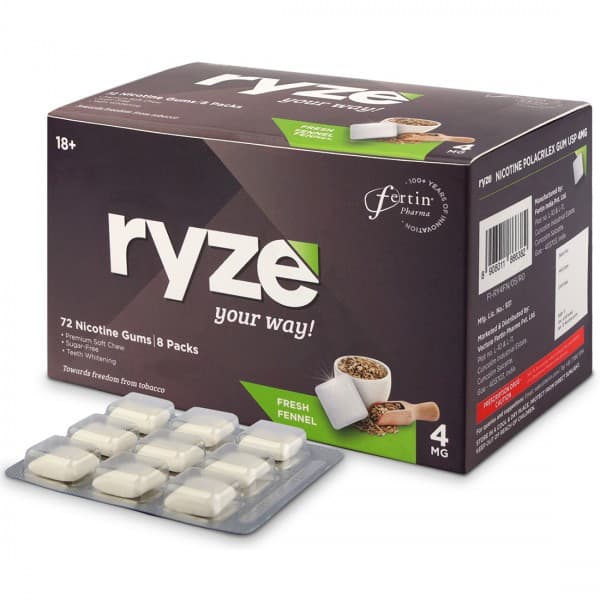 Ryze 4 mg Fresh Fennel Sugar Free Pack Of 8 x 9 Gums