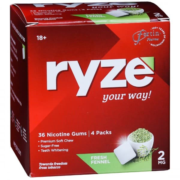 Ryze 2 mg Fresh Fennel Sugar Free Pack Of 4 x 9 Gums