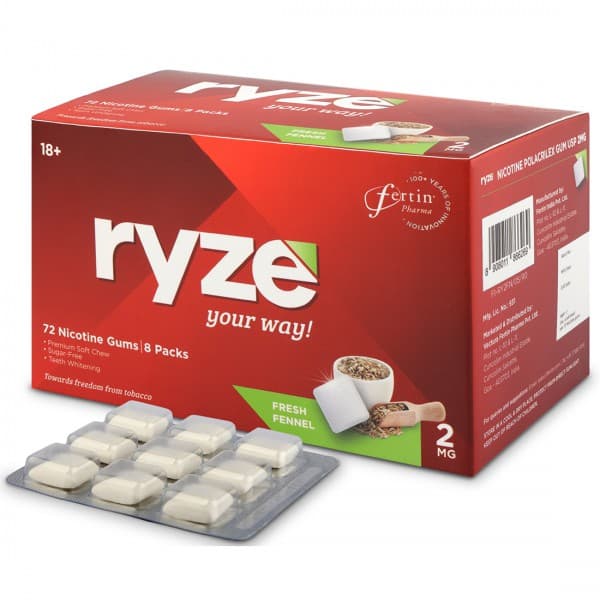 Ryze 2 mg Fresh Fennel Sugar Free Pack Of 8 x 9 Gums