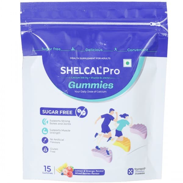 Shelcal Pro Sugar Free Lemon Orange & Mixed Berries Flavour 15 Gummies