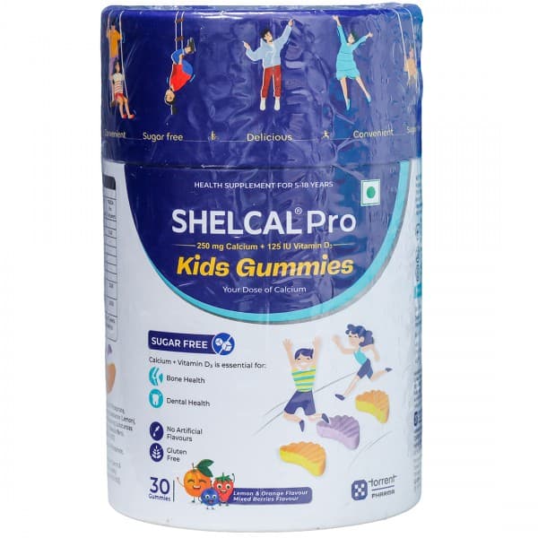 Shelcal Pro Kids Sugar Free Lemon Orange & Mixed Berries Flavour 30 Gummies
