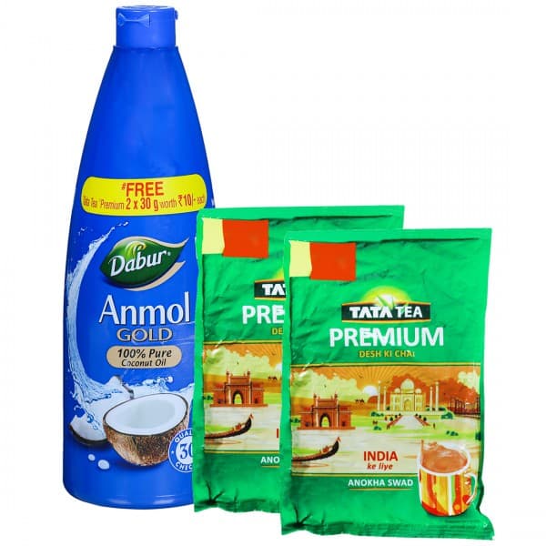 Dabur Anmol Gold Pure Coconut Oil (Free Tata Tea Premium 2 x 30 g) 500 ml