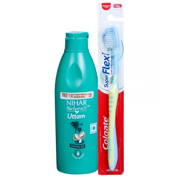 Nihar Naturals Uttam Coconut Oil (Free Colgate Super Flexi Toothbrush) 175 ml