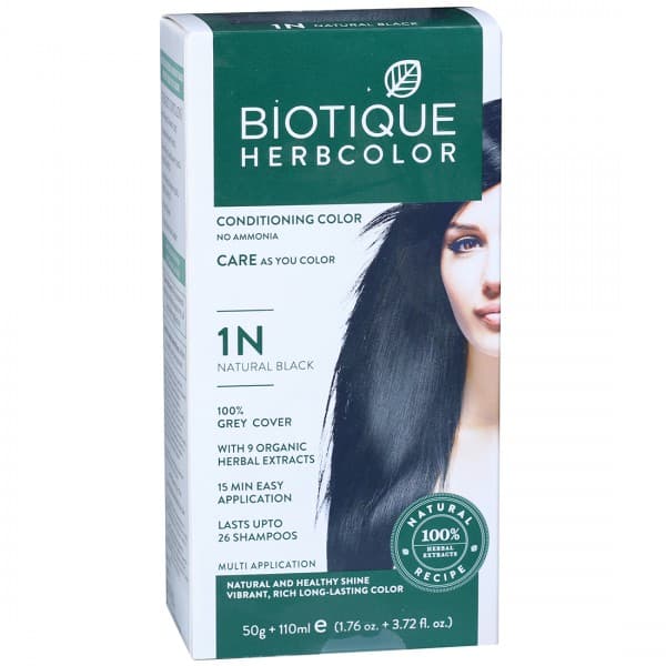 Biotique Herbcolor Conditioning Color 1N Natural Black Hair Color (50 g + 110 ml)