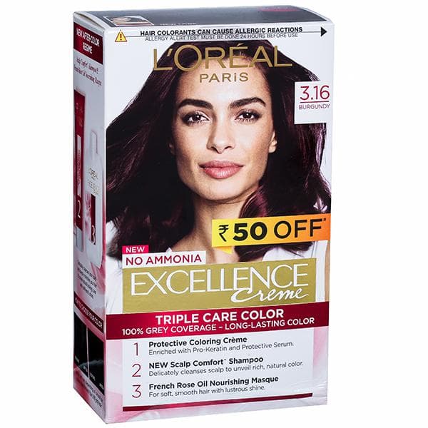 Loreal Paris Excellence Creme Hair Colour 3.16 Burgundy (Rs.50 Off) (100 g + 72 ml)
