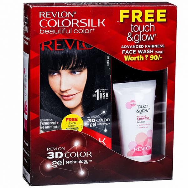 Revlon Colorsilk Hair Color Black 1N (Free Revlon Touch & Glow Advanced Fairness Face Wash 50 g) (40 ml + 40 ml + 11.8 ml)