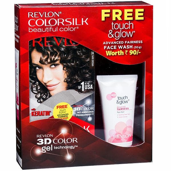 Revlon Colorsilk Hair Color Dark Brown 3N (Free Revlon Touch& Glow Advanced Fairness Face Wash 50 g) (40 ml + 40 ml + 11.8 ml)