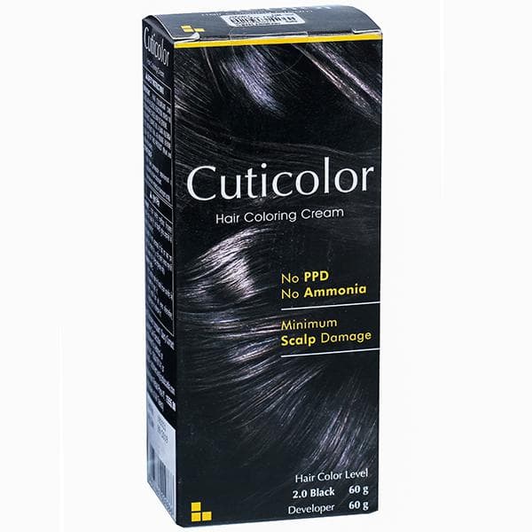 Cuticolor Hair Coloring Cream Black 2.0 (60 g + 60 g)