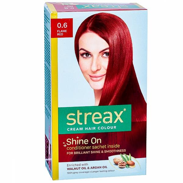 Streax Cream Hair Colour 0.6 Flame Red (50 g + 50 ml + 4 x 5 g)
