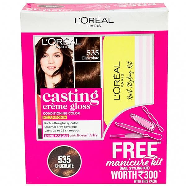 Loreal Paris Casting Creme Gloss Conditioning Hair Colour 535 Chocolate (Free Nail Styling Kit) (87.5 g + 72 ml)