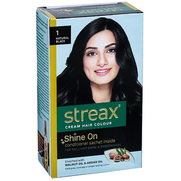 Streax Cream Hair Colour 1 Natural Black (25 g + 25 ml + 2 x 5 g)