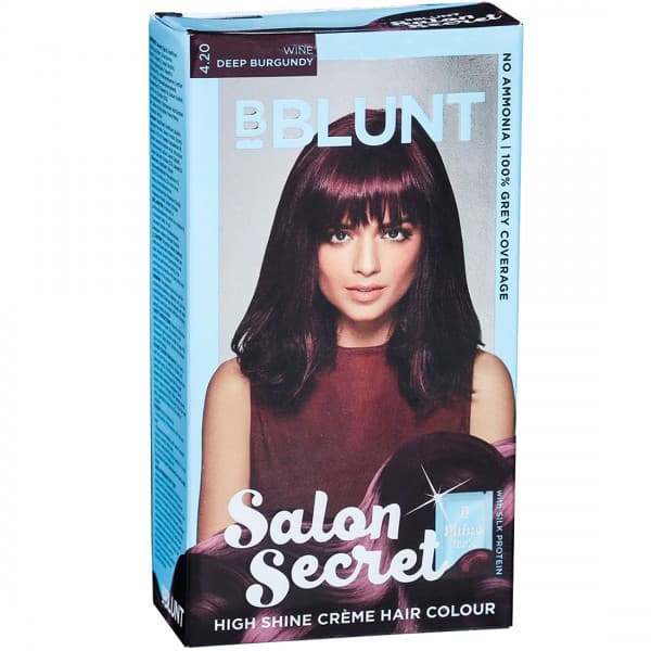 B Blunt Salon Secret High Shine Creme Hair Colour 4.20 Wine Deep Burgundy 40 g + 2 ml