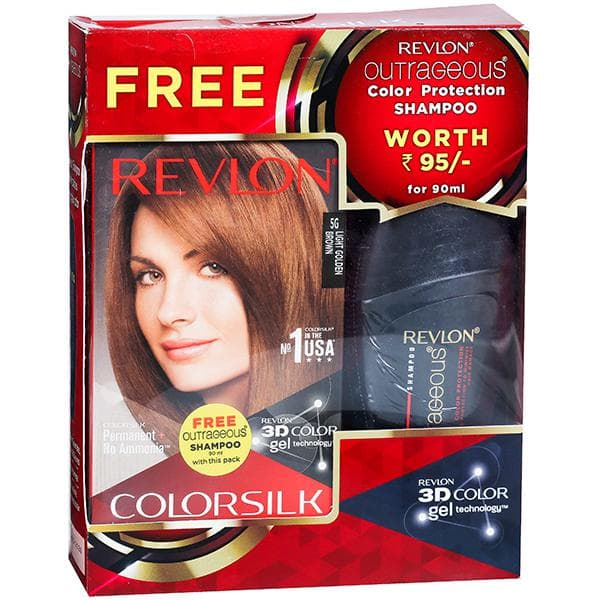Revlon Colorsilk Hair Color Light Golden Brown 5G (Free Revlon Outrageous Clr Protctn Shampoo 90 ml) (40 ml + 40 ml + 11.8 ml)