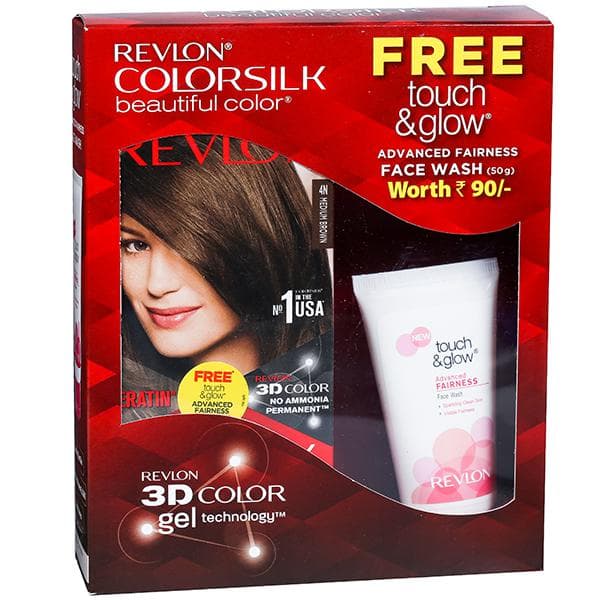 Revlon Colorsilk Hair Color Medium Brown 4N (Free Revlon Touch & Glow Face Wash 50 g)) (40 ml + 40 ml + 11.8 ml)