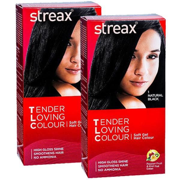 Streax Tender Loving Colour Soft Gel Hair Colour 1 Natural Black (Buy 1 Get 1 Free) 2 x (30 g + 45 ml + 20 ml)